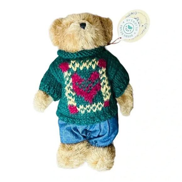 Boyds Bears Edmund T Bear Fall 1996 Green Sweater Jeans Overalls 10" NWT - Picture 3 of 10